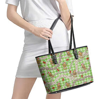 Green Palaka Hawaii Mele Kalikimaka Leather Tote Bag Ohia Lehua Shell Leis Funny Gingerbread Santa LT14 - Polynesian Pride