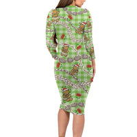 Green Palaka Hawaii Mele Kalikimaka Long Sleeve Bodycon Dress Ohia Lehua Shell Leis Funny Gingerbread Santa LT14 - Polynesian Pride