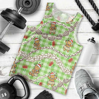 Green Palaka Hawaii Mele Kalikimaka Men Tank Top Ohia Lehua Shell Leis Funny Gingerbread Santa LT14 - Polynesian Pride