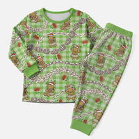 Green Palaka Hawaii Mele Kalikimaka Christmas Pajama Set - Ohia Lehua Shell Leis Funny Gingerbread Santa LT14 Men Green - Polynesian Pride