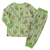 Green Palaka Hawaii Mele Kalikimaka Christmas Pajama Set - Ohia Lehua Shell Leis Funny Gingerbread Santa LT14 - Polynesian Pride