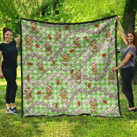 Green Palaka Hawaii Mele Kalikimaka Quilt Ohia Lehua Shell Leis Funny Gingerbread Santa - Polynesian Pride