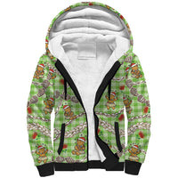 Green Palaka Hawaii Mele Kalikimaka Sherpa Hoodie Ohia Lehua Shell Leis Funny Gingerbread Santa LT14 Unisex Green - Polynesian Pride