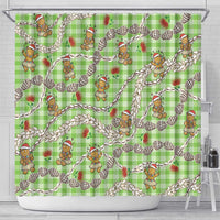 Green Palaka Hawaii Mele Kalikimaka Shower Curtain Ohia Lehua Shell Leis Funny Gingerbread Santa LT14 - Polynesian Pride