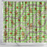 Green Palaka Hawaii Mele Kalikimaka Shower Curtain Ohia Lehua Shell Leis Funny Gingerbread Santa LT14 - Polynesian Pride