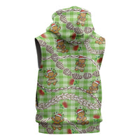 Green Palaka Hawaii Mele Kalikimaka Sleeveless Hoodie Ohia Lehua Shell Leis Funny Gingerbread Santa LT14 - Polynesian Pride