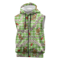 Green Palaka Hawaii Mele Kalikimaka Sleeveless Zip Hoodie Ohia Lehua Shell Leis Funny Gingerbread Santa LT14 Green - Polynesian Pride