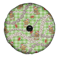 Green Palaka Hawaii Mele Kalikimaka Spare Tire Cover Ohia Lehua Shell Leis Funny Gingerbread Santa LT14 - Polynesian Pride