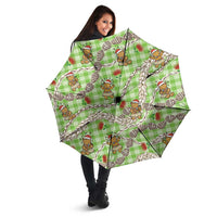 Green Palaka Hawaii Mele Kalikimaka Umbrella Ohia Lehua Shell Leis Funny Gingerbread Santa - Polynesian Pride