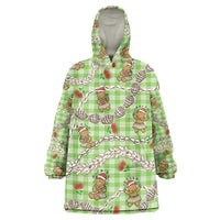 Green Palaka Hawaii Mele Kalikimaka Wearable Blanket Hoodie Ohia Lehua Shell Leis Funny Gingerbread Santa LT14 One Size Green - Polynesian Pride