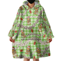 Green Palaka Hawaii Mele Kalikimaka Wearable Blanket Hoodie Ohia Lehua Shell Leis Funny Gingerbread Santa LT14 - Polynesian Pride
