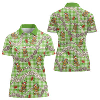 Green Palaka Hawaii Mele Kalikimaka Women Polo Shirt Ohia Lehua Shell Leis Funny Gingerbread Santa LT14 - Polynesian Pride