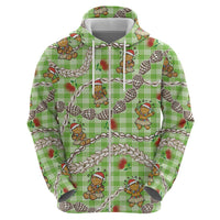 Green Palaka Hawaii Mele Kalikimaka Zip Hoodie Ohia Lehua Shell Leis Funny Gingerbread Santa LT14 - Polynesian Pride