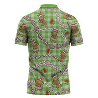 Green Palaka Hawaii Mele Kalikimaka Zipper Polo Shirt Ohia Lehua Shell Leis Funny Gingerbread Santa LT14 - Polynesian Pride