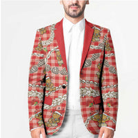Red Palaka Hawaii Mele Kalikimaka Blazer Ohia Lehua Shell Leis Funny Gingerbread Santa - Polynesian Pride