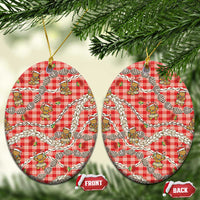 Red Palaka Hawaii Mele Kalikimaka Ceramic Ornament Ohia Lehua Shell Leis Funny Gingerbread Santa - Polynesian Pride
