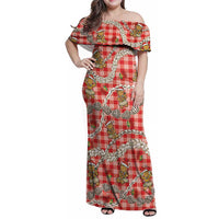 Red Palaka Hawaii Mele Kalikimaka Family Matching Off Shoulder Maxi Dress and Hawaiian Shirt Ohia Lehua Shell Leis Funny Gingerbread Santa LT14 Red - Polynesian Pride