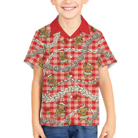 Red Palaka Hawaii Mele Kalikimaka Family Matching Short Sleeve Bodycon Dress and Hawaiian Shirt Ohia Lehua Shell Leis Funny Gingerbread Santa LT14 - Polynesian Pride