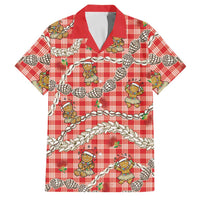 Red Palaka Hawaii Mele Kalikimaka Family Matching Tank Maxi Dress and Hawaiian Shirt Ohia Lehua Shell Leis Funny Gingerbread Santa LT14 Dad's Shirt - Short Sleeve Red - Polynesian Pride