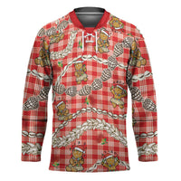 Red Palaka Hawaii Mele Kalikimaka Hockey Jersey Ohia Lehua Shell Leis Funny Gingerbread Santa LT14 Unisex Red - Polynesian Pride