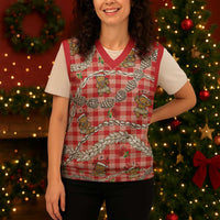 Red Palaka Hawaii Mele Kalikimaka Christmas Knitted V-Neck Vest Ohia Lehua Shell Leis Funny Gingerbread Santa LT14 - Polynesian Pride
