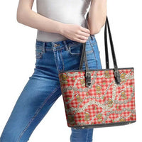 Red Palaka Hawaii Mele Kalikimaka Leather Tote Bag Ohia Lehua Shell Leis Funny Gingerbread Santa - Polynesian Pride
