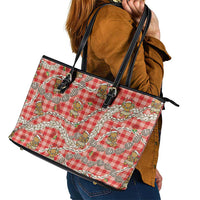 Red Palaka Hawaii Mele Kalikimaka Leather Tote Bag Ohia Lehua Shell Leis Funny Gingerbread Santa - Polynesian Pride