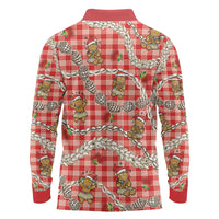 Red Palaka Hawaii Mele Kalikimaka Long Sleeve Polo Shirt Ohia Lehua Shell Leis Funny Gingerbread Santa LT14 - Polynesian Pride