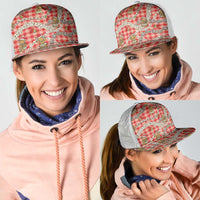 Red Palaka Hawaii Mele Kalikimaka Mesh Trucker Cap Ohia Lehua Shell Leis Funny Gingerbread Santa - Polynesian Pride