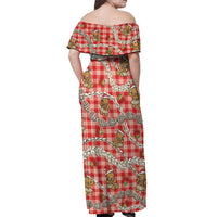 Red Palaka Hawaii Mele Kalikimaka Off Shoulder Maxi Dress Ohia Lehua Shell Leis Funny Gingerbread Santa LT14 - Polynesian Pride