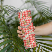 Red Palaka Hawaii Mele Kalikimaka Skinny Tumbler Ohia Lehua Shell Leis Funny Gingerbread Santa LT14 - Polynesian Pride