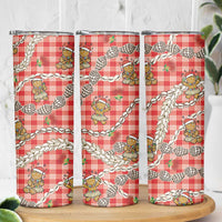 Red Palaka Hawaii Mele Kalikimaka Skinny Tumbler Ohia Lehua Shell Leis Funny Gingerbread Santa LT14 - Polynesian Pride