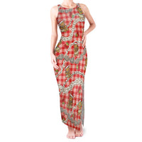 Red Palaka Hawaii Mele Kalikimaka Tank Maxi Dress Ohia Lehua Shell Leis Funny Gingerbread Santa LT14 Women Red - Polynesian Pride