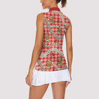 Red Palaka Hawaii Mele Kalikimaka Women Sleeveless Polo Shirt Ohia Lehua Shell Leis Funny Gingerbread Santa LT14 - Polynesian Pride