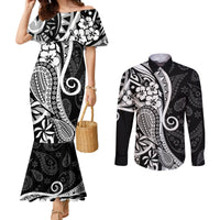 Black Polynesia Paisley Couples Matching Mermaid Dress and Long Sleeve Button Shirt Polynesian With Tropical Flowers LT14 Black - Polynesian Pride