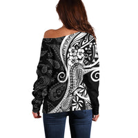 Black Polynesia Paisley Off Shoulder Sweater Polynesian With Tropical Flowers LT14 - Polynesian Pride