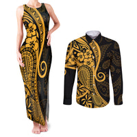 Gold Polynesia Paisley Couples Matching Tank Maxi Dress and Long Sleeve Button Shirt Polynesian With Tropical Flowers LT14 Gold - Polynesian Pride