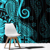 Polynesia Paisley Window Curtain Polynesian With Tropical Flowers - Turquoise LT14 - Polynesian Pride