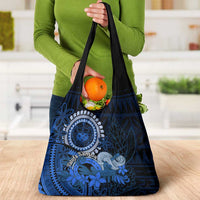 Talofa Samoa Grocery Bag Samoan Kava Bowl Siapo Pattern - Blue