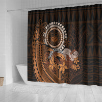 Talofa Samoa Shower Curtain Samoan Kava Bowl Siapo Pattern - Brown LT14 - Polynesian Pride