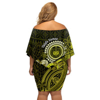 Lime Green Talofa Samoa Family Matching Off Shoulder Short Dress and Hawaiian Shirt Samoan Kava Bowl Siapo Pattern LT14 - Polynesian Pride