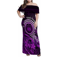 Purple Talofa Samoa Family Matching Off Shoulder Maxi Dress and Hawaiian Shirt Samoan Kava Bowl Siapo Pattern LT14 Mom's Dress Purple - Polynesian Pride