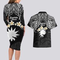 Ekamowir Omo Nauru Couples Matching Long Sleeve Bodycon Dress and Hawaiian Shirt Naoero Twelve-pointed Star Polynesian Tattoo LT14 - Polynesian Pride