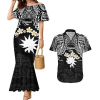 Ekamowir Omo Nauru Couples Matching Mermaid Dress and Hawaiian Shirt Naoero Twelve-pointed Star Polynesian Tattoo LT14 Black - Polynesian Pride