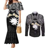 Ekamowir Omo Nauru Couples Matching Mermaid Dress and Long Sleeve Button Shirt Naoero Twelve-pointed Star Polynesian Tattoo LT14 Black - Polynesian Pride