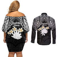 Ekamowir Omo Nauru Couples Matching Off Shoulder Short Dress and Long Sleeve Button Shirt Naoero Twelve-pointed Star Polynesian Tattoo LT14 - Polynesian Pride