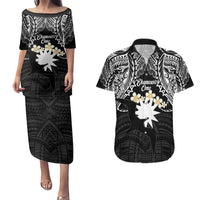 Ekamowir Omo Nauru Couples Matching Puletasi and Hawaiian Shirt Naoero Twelve-pointed Star Polynesian Tattoo LT14 Black - Polynesian Pride