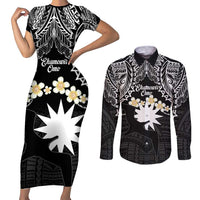 Ekamowir Omo Nauru Couples Matching Short Sleeve Bodycon Dress and Long Sleeve Button Shirt Naoero Twelve-pointed Star Polynesian Tattoo LT14 Black - Polynesian Pride
