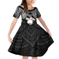 Ekamowir Omo Nauru Family Matching Off Shoulder Short Dress and Hawaiian Shirt Naoero Twelve-pointed Star Polynesian Tattoo LT14 Daughter's Dress Black - Polynesian Pride