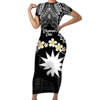 Ekamowir Omo Nauru Family Matching Short Sleeve Bodycon Dress and Hawaiian Shirt Naoero Twelve-pointed Star Polynesian Tattoo LT14 Mom's Dress Black - Polynesian Pride